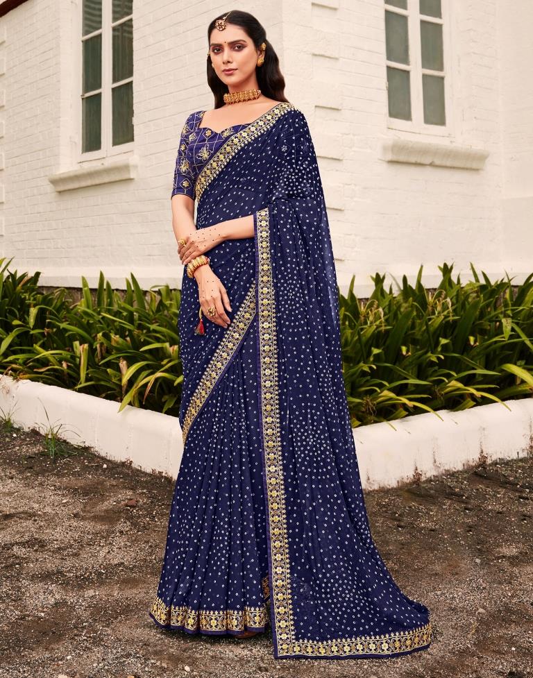 Buy MySilkLove Mulled Wine Blue Georgette Bandhani Saree Online