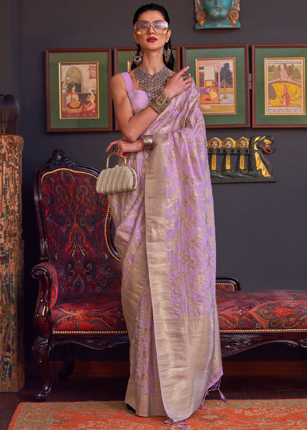Pearl Lavender Banarasi Katan Silk Saree