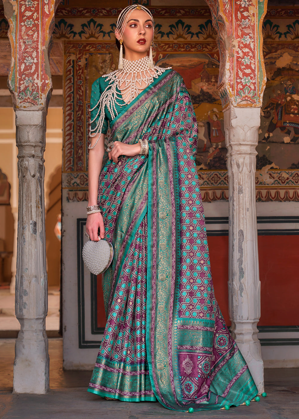 Buy MySilkLove Leaf Green Printed Patola Soft Silk Saree Online