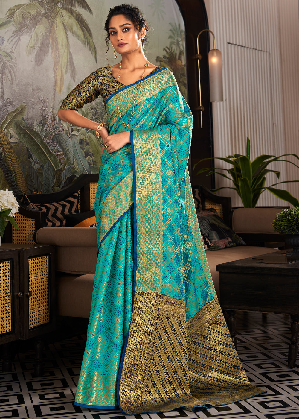 Buy MySilkLove Fountain Blue Woven Patola Soft Silk Saree Online