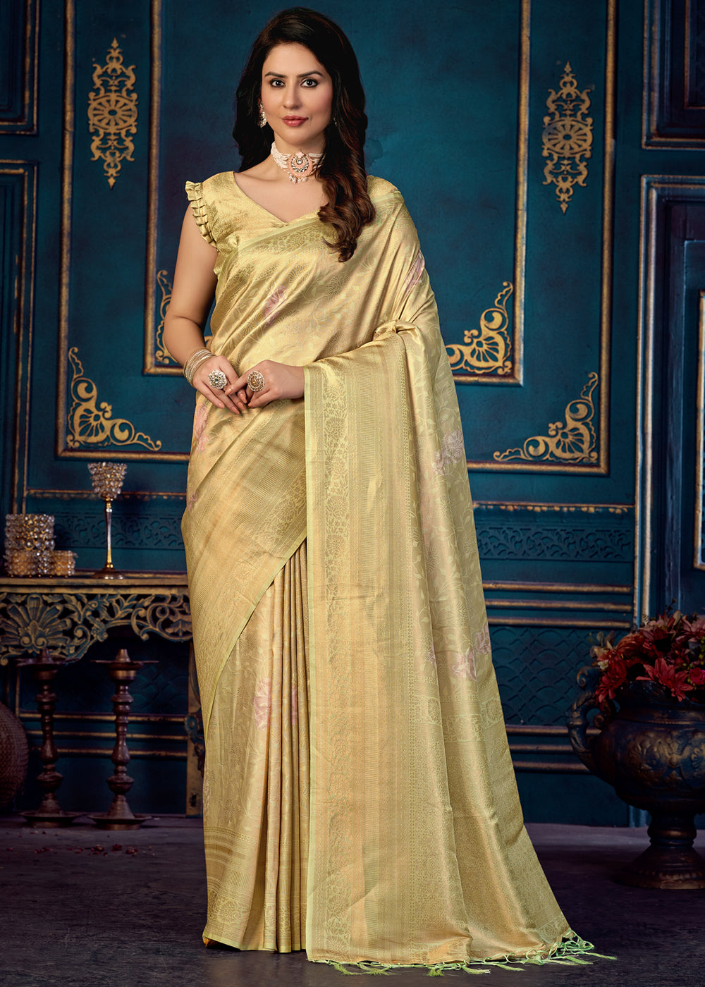 Buy MySilkLove Shalimar Yellow Woven Banarasi Jacquard Silk Saree Online