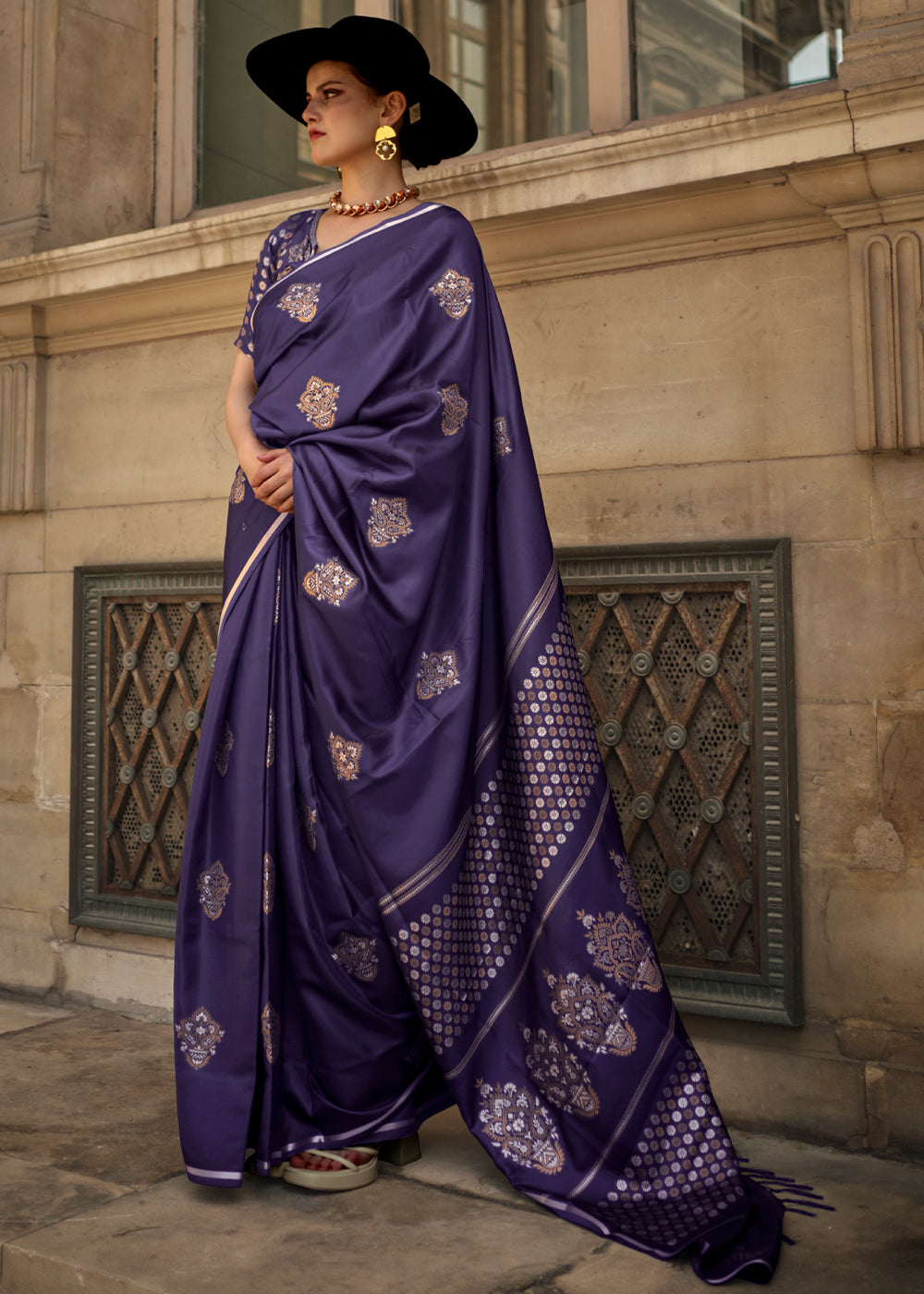 Buy MySilkLove Revolver Blue Woven Banarasi Satin Silk Saree Online