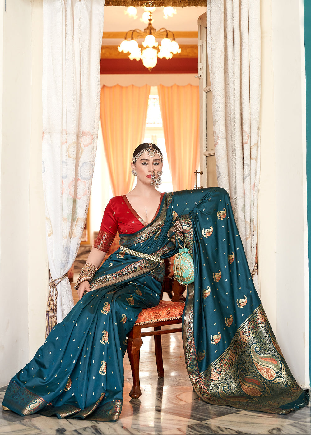 Buy MySilkLove Nile Blue Woven Banarasi Soft Silk Saree Online