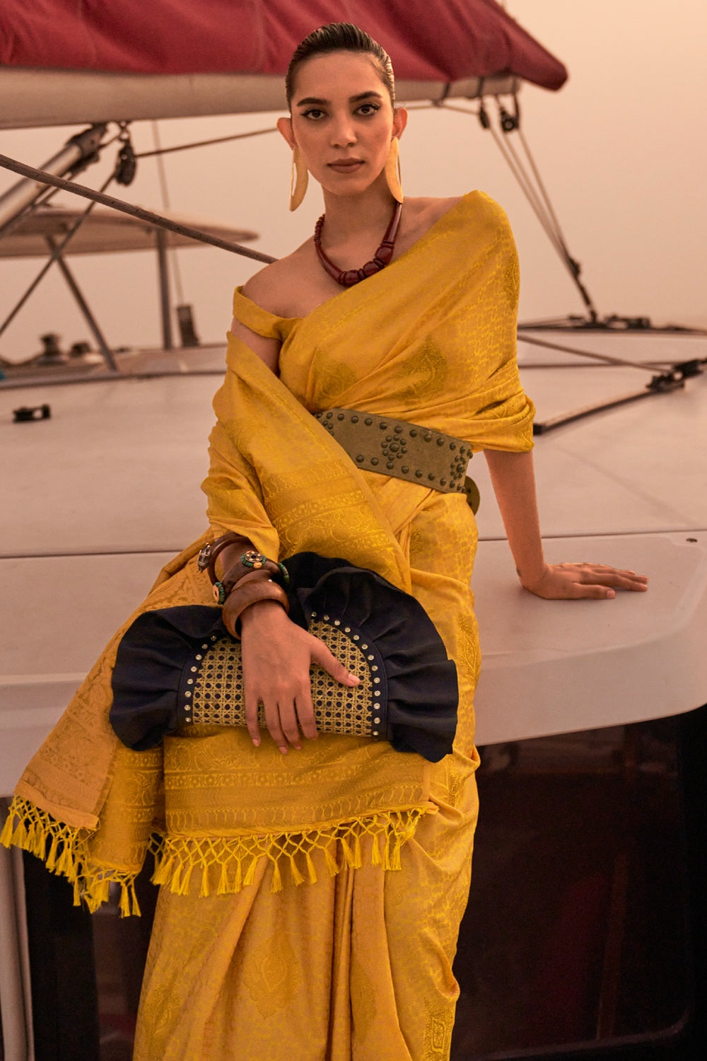 MySilkLove Dandelion Yellow Woven Satin Handloom Silk Saree
