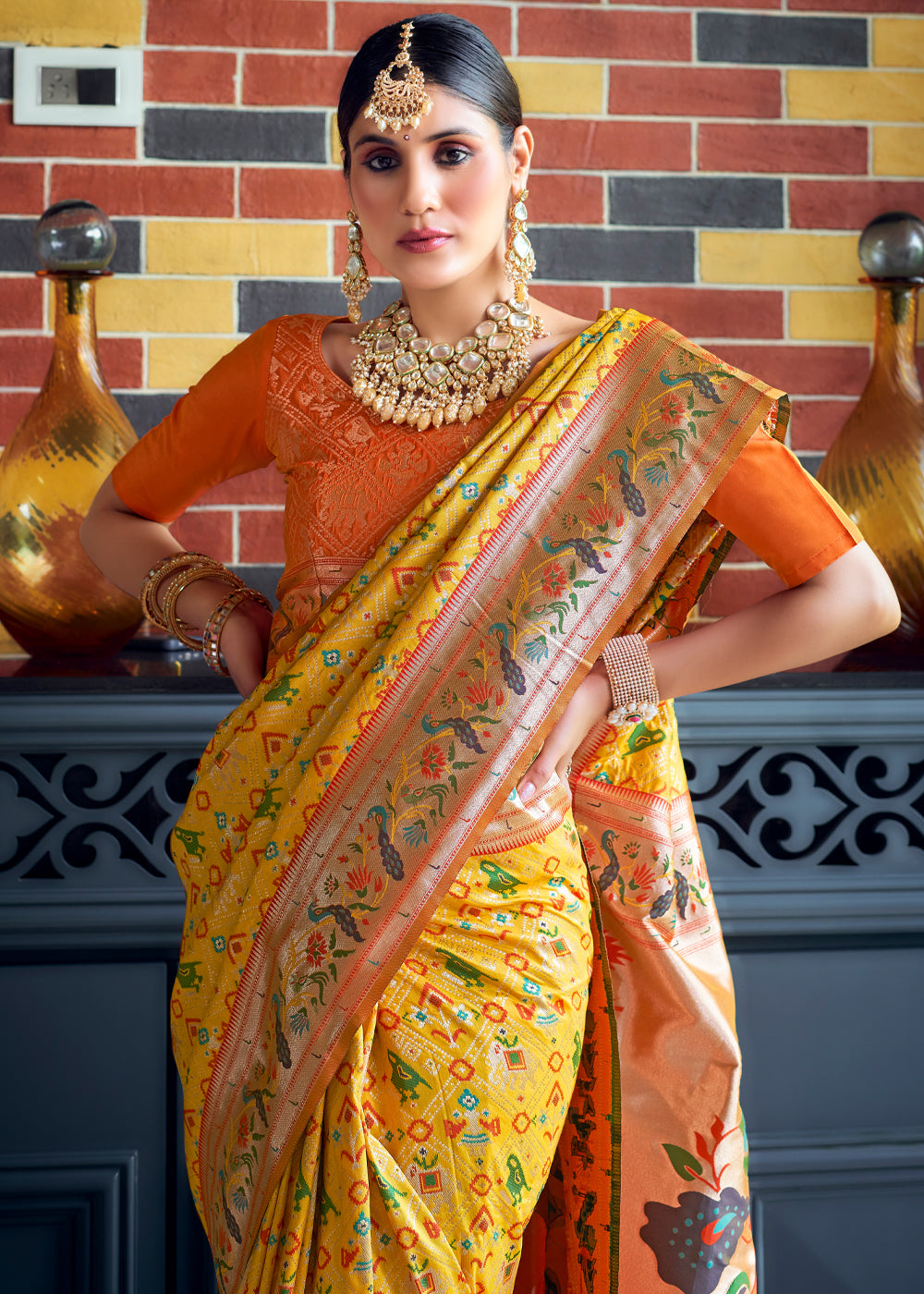 MySilkLove Marigold Yellow Woven Paithani Patola Silk Saree