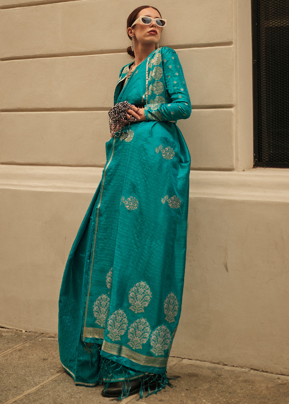 MySilkLove Persian Green Woven Banarasi Satin Silk Saree