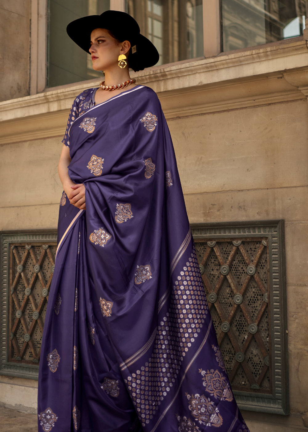 MySilkLove Revolver Blue Woven Banarasi Satin Silk Saree