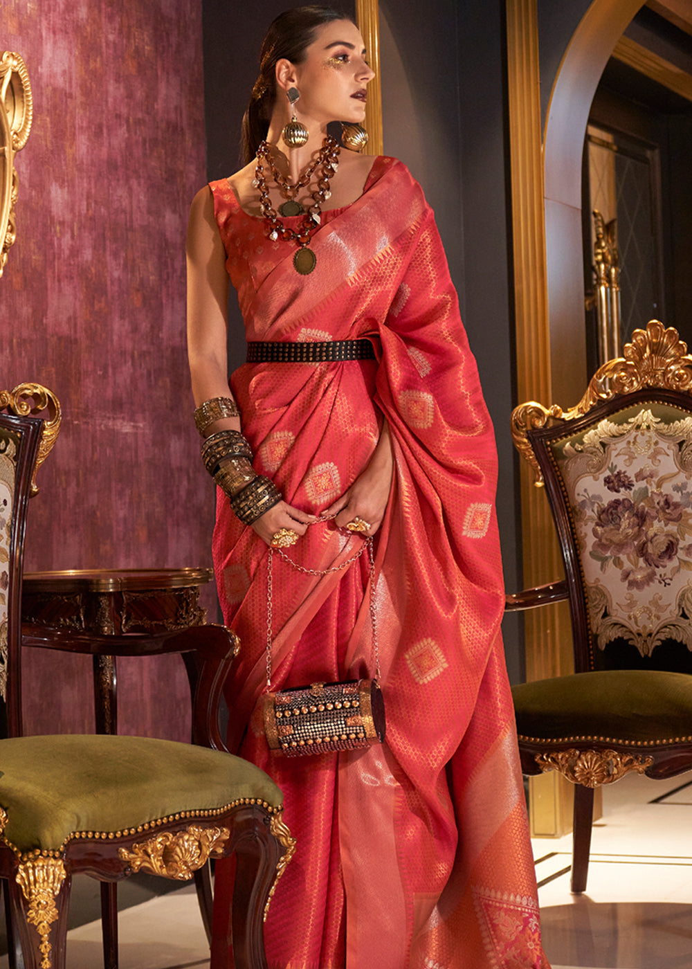 Buy MySilkLove Mahogany Red Zari Woven Banarasi Silk Saree Online