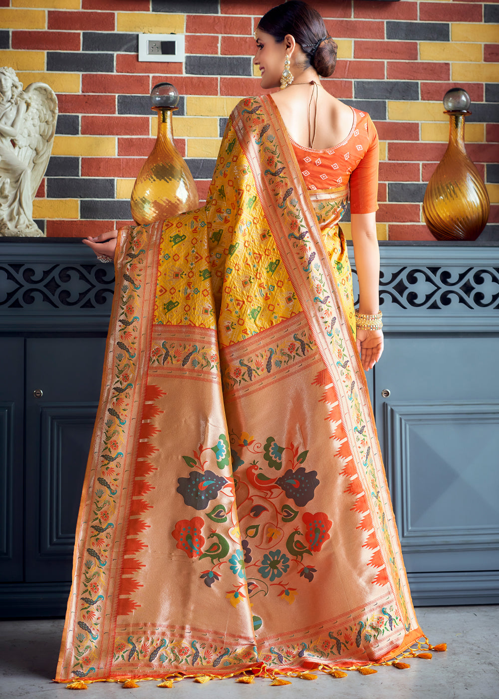 Buy MySilkLove Marigold Yellow Woven Paithani Patola Silk Saree Online