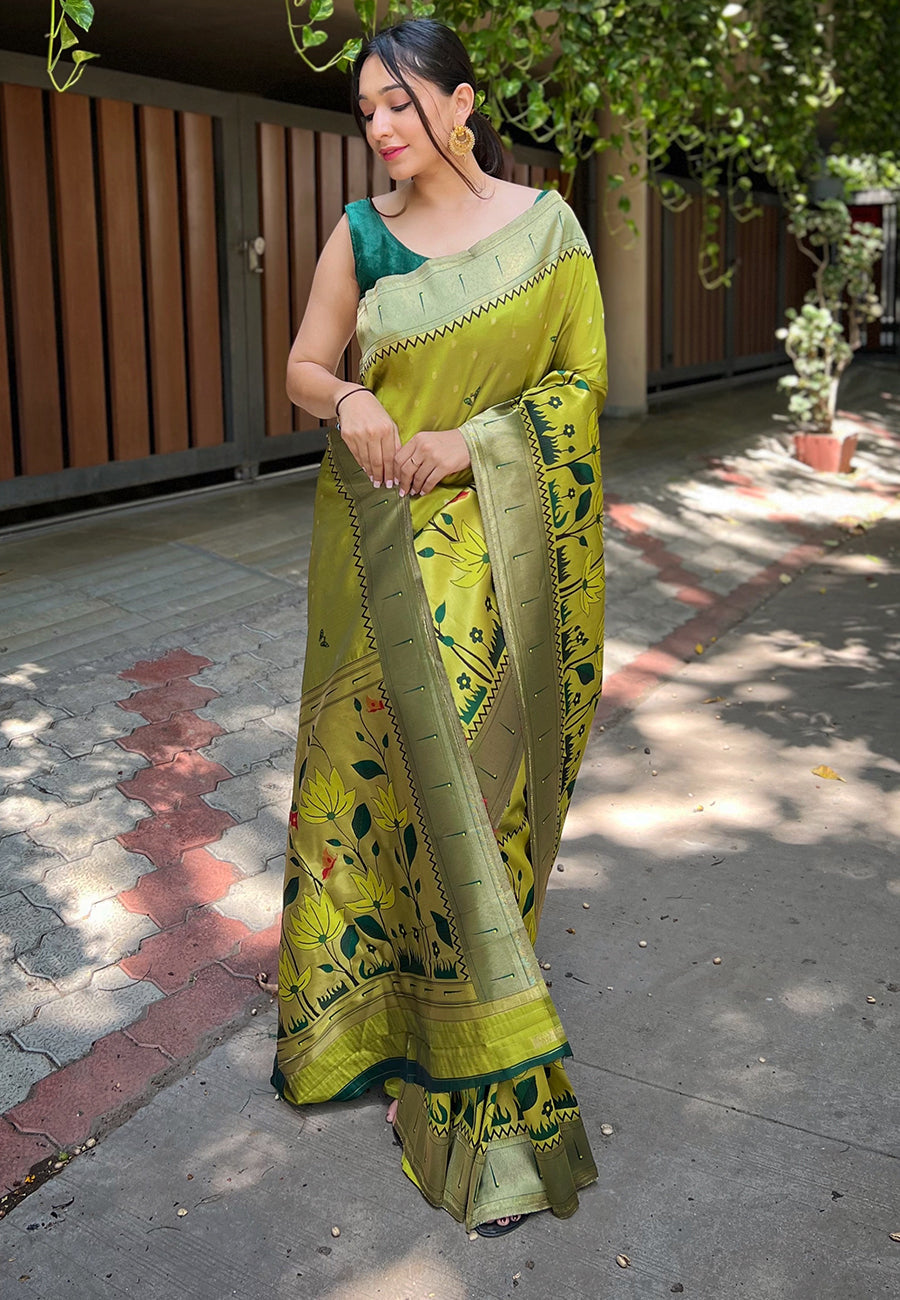 Buy MySilkLove Sycamore Green Zari Woven Titli Royal Paithani Silk Saree Online