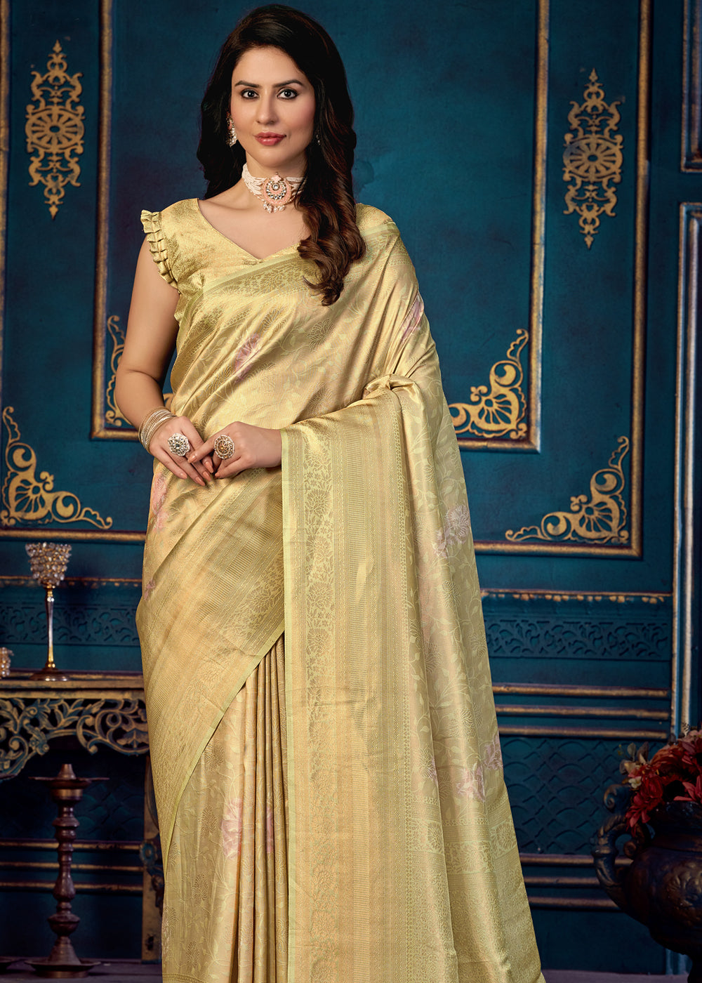 Buy MySilkLove Shalimar Yellow Woven Banarasi Jacquard Silk Saree Online