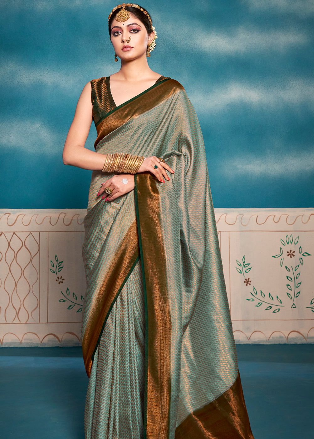 Buy MySilkLove Bitter Green Woven Kanjivaram Silk Saree Online