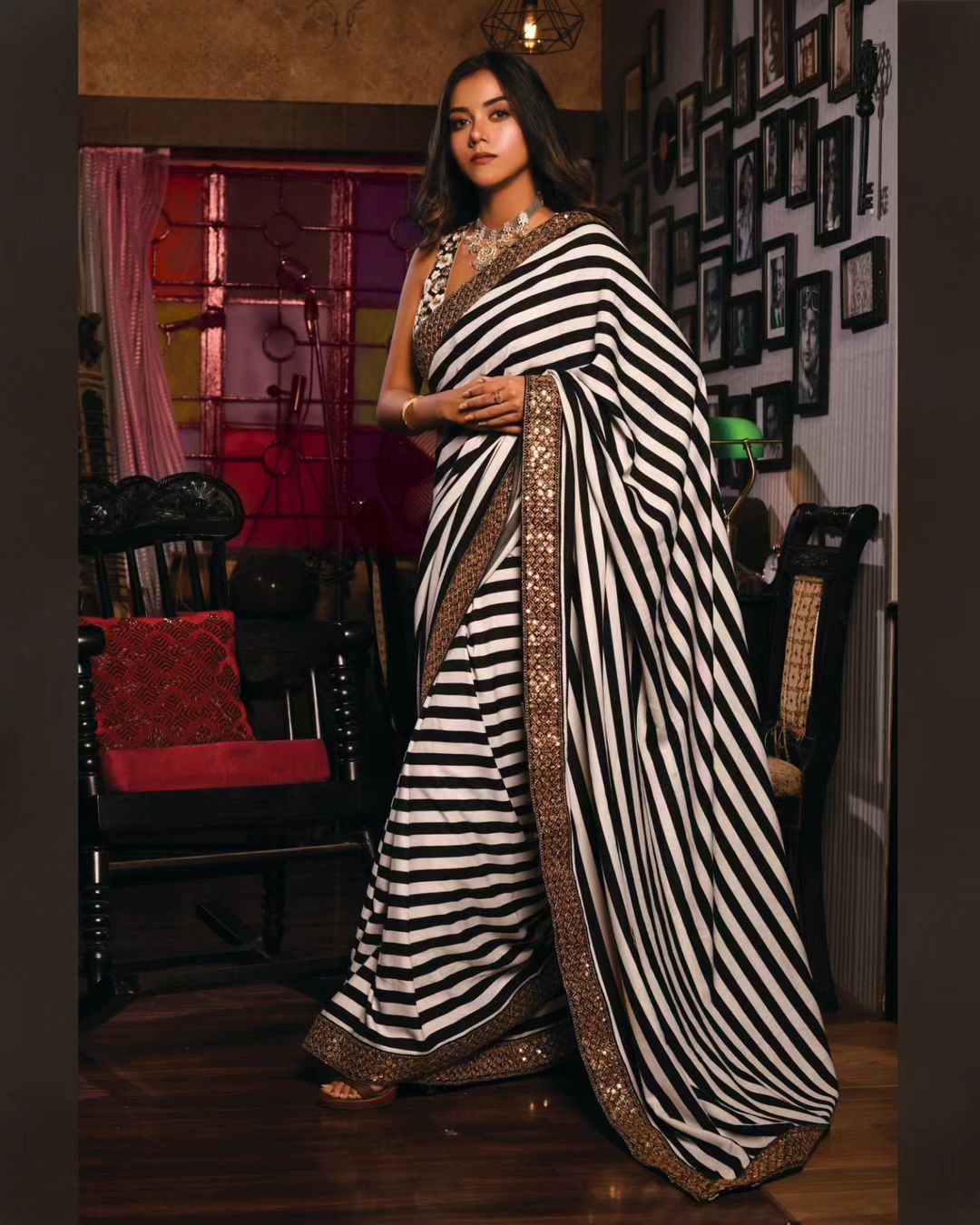 Buy MySilkLove Licorice Black and White Printed Georgette saree Online