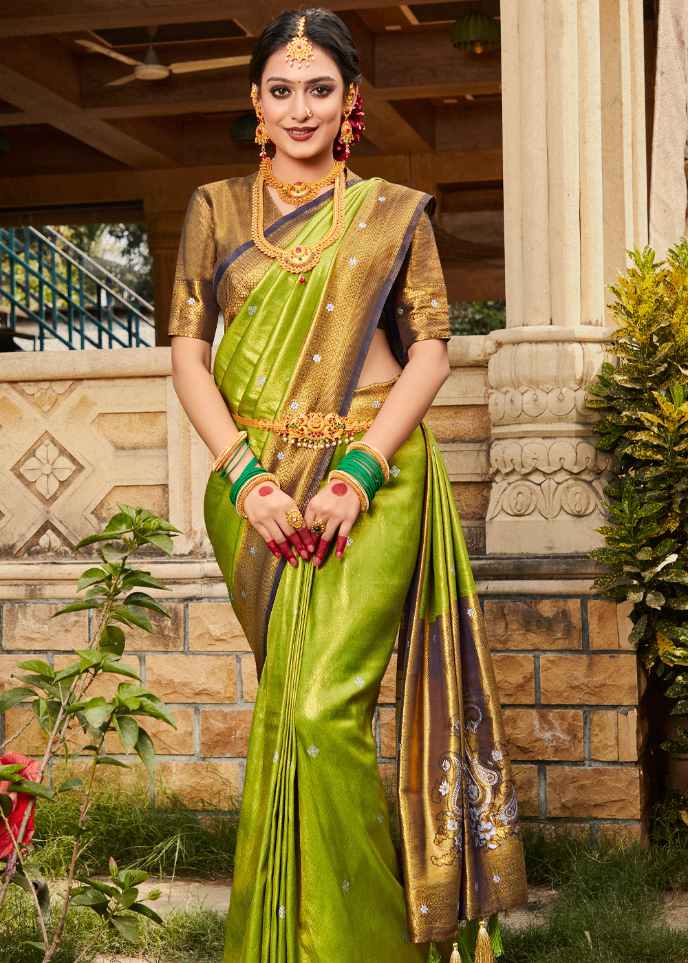 Buy MySilkLove Pistachio Green Woven Kanjivaram Silk Saree Online