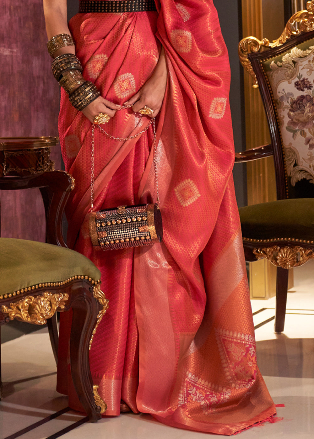 Buy MySilkLove Mahogany Red Zari Woven Banarasi Silk Saree Online