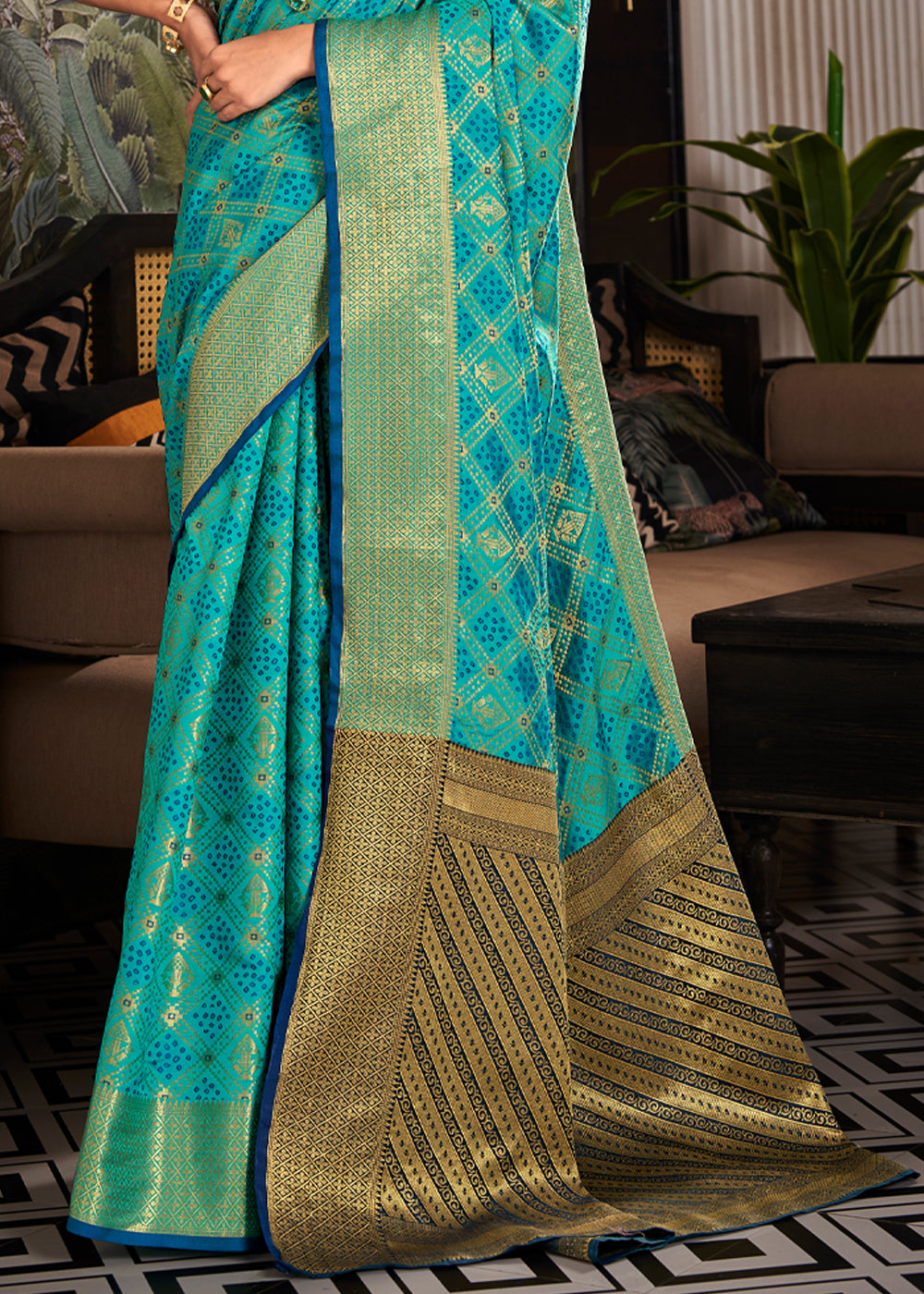 Buy MySilkLove Fountain Blue Woven Patola Soft Silk Saree Online