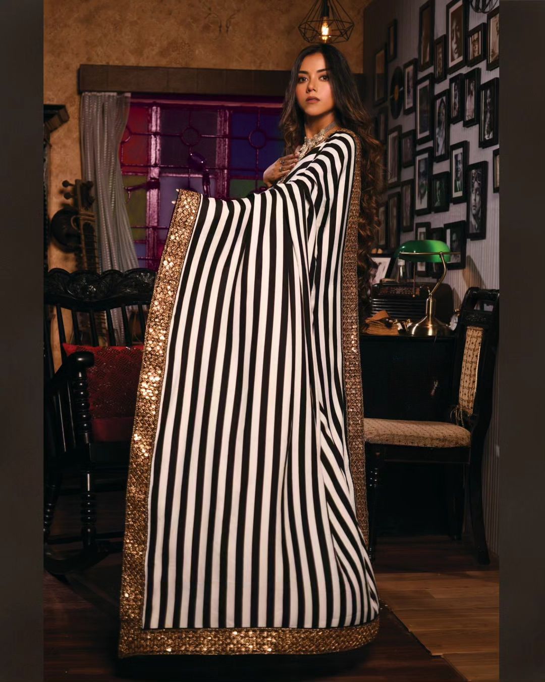 Buy MySilkLove Licorice Black and White Printed Georgette saree Online