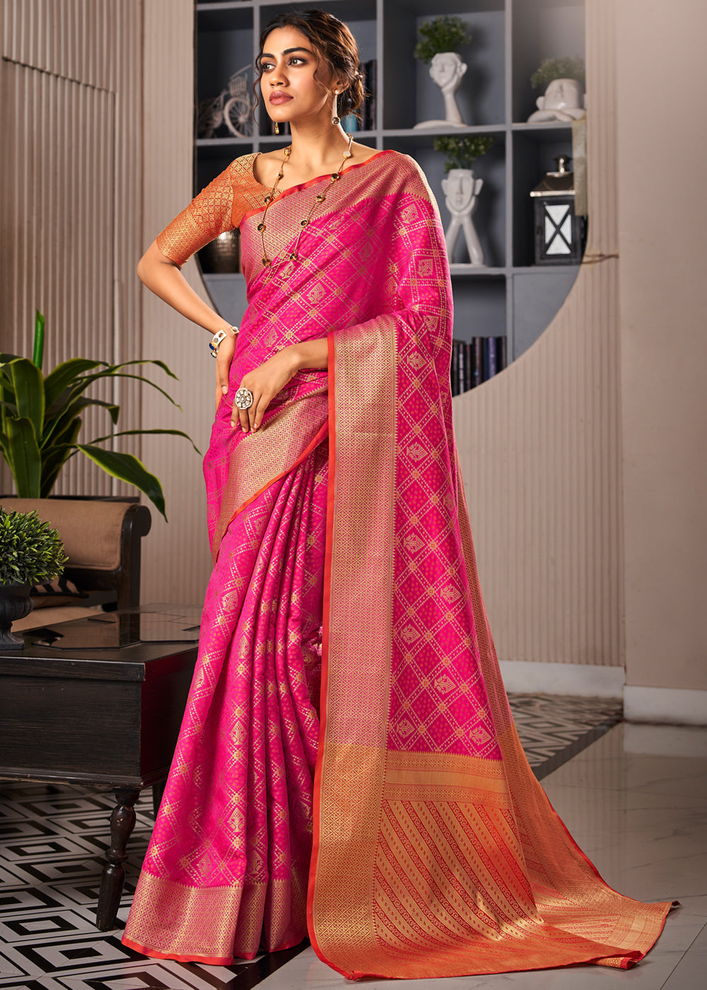 Buy MySilkLove Shiraz Pink Woven Patola Soft Silk Saree Online