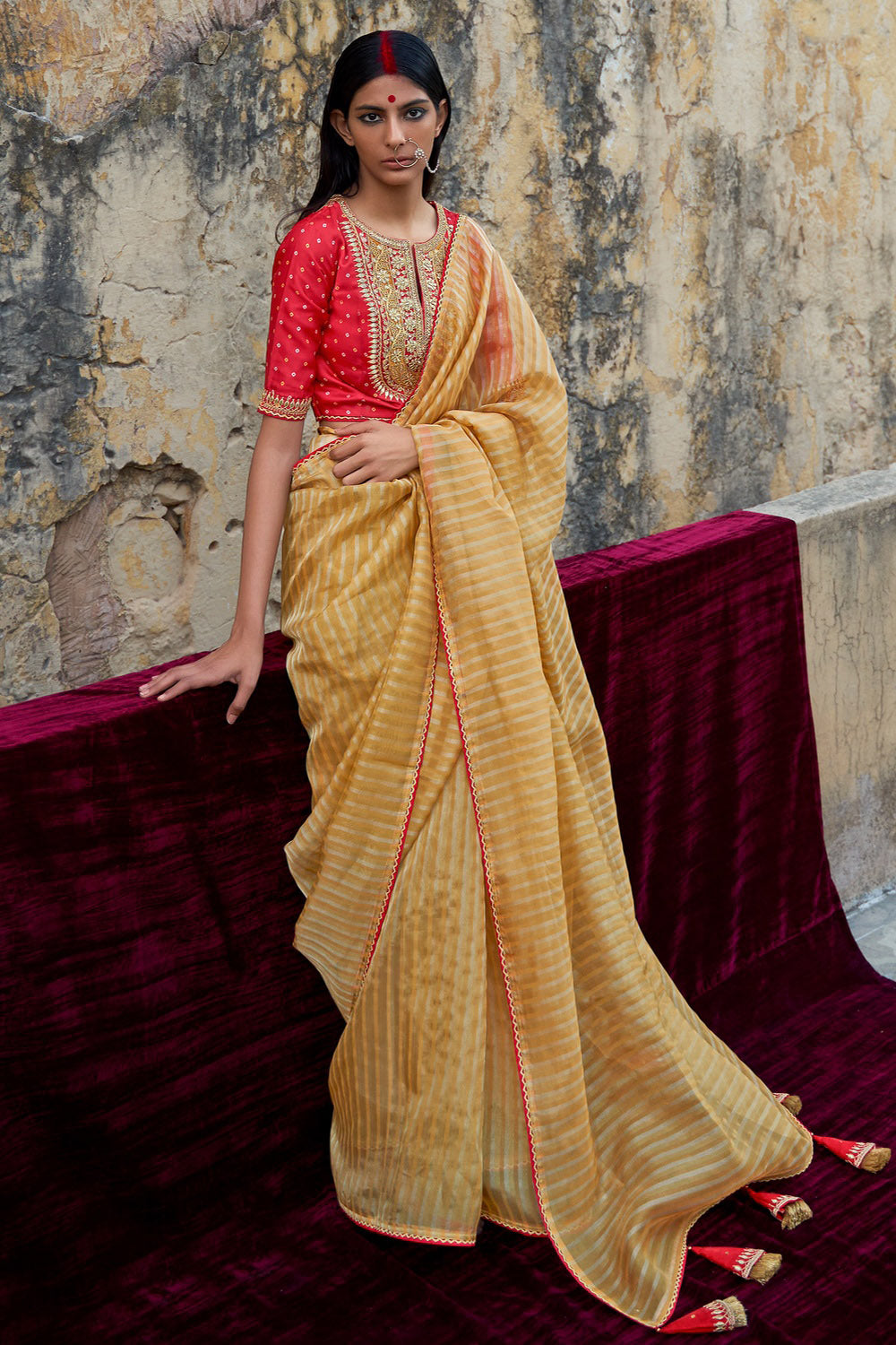 Buy MySilkLove Apache Yellow Woven Organza Silk Saree Online