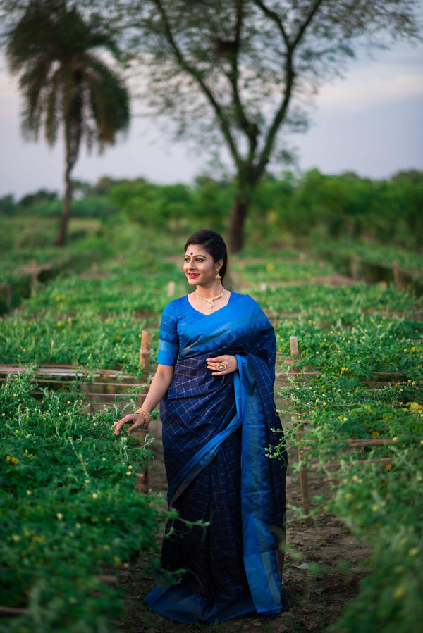 Buy MySilkLove Ebony Blue Banarasi Raw Silk Saree Online