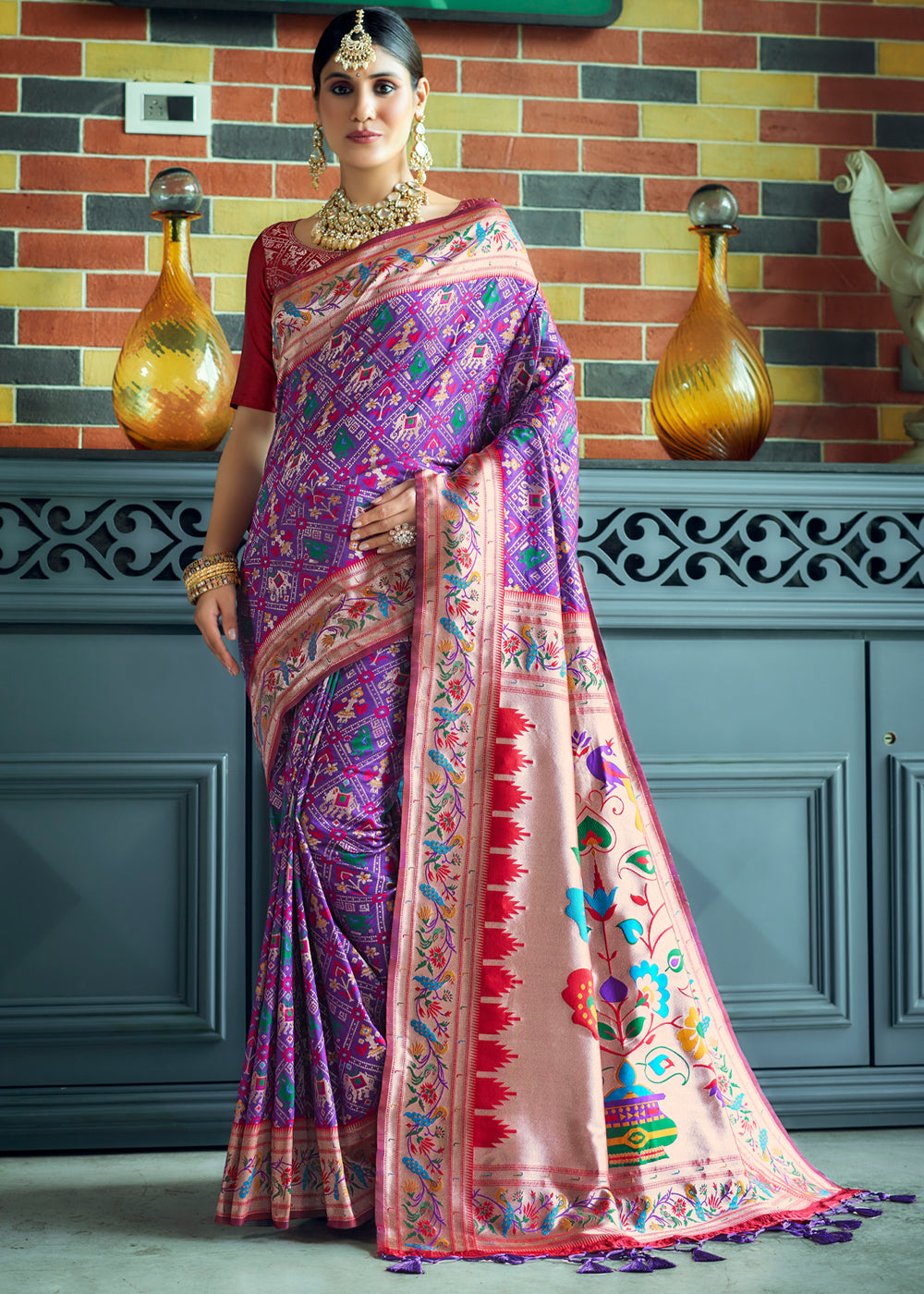 Buy MySilkLove Plum Purple Woven Paithani Patola Silk Saree Online