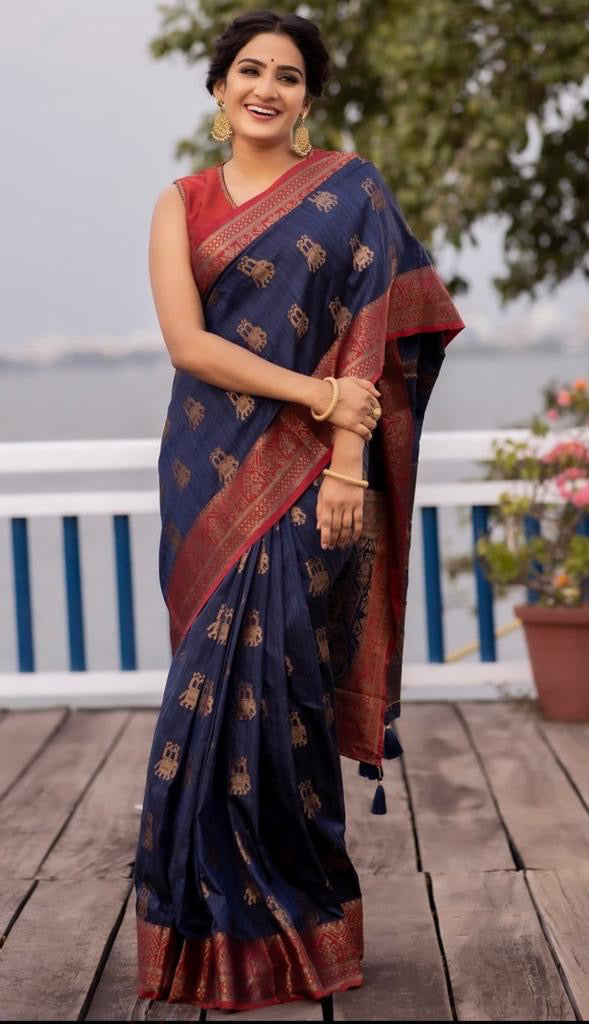 Buy MySilkLove Mulled Wine Blue Banarasi Khicha Saree Online