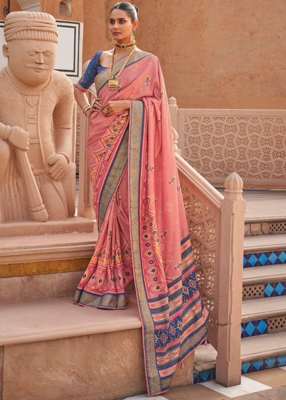 Buy MySilkLove Geraldine Peach Printed Patola Silk Saree Online