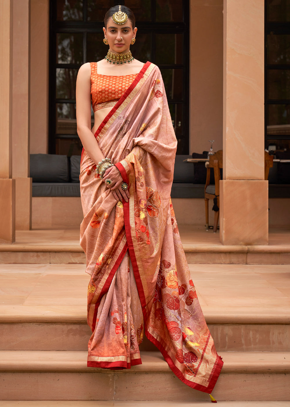 Buy MySilkLove Rose Bud Pink Printed Patola Soft Silk Saree Online