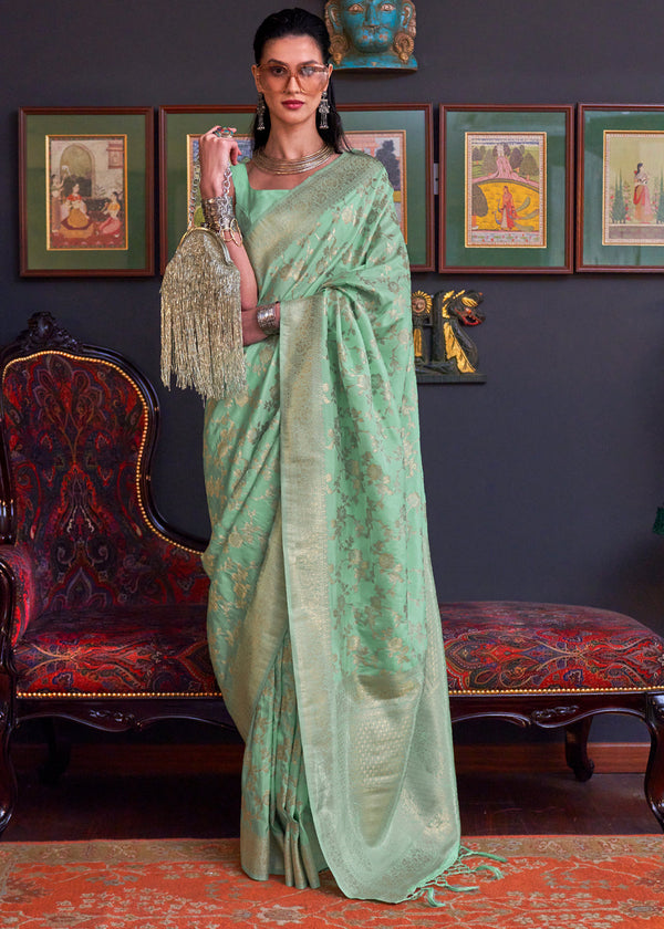 Pista Green Banarasi Katan Silk Saree