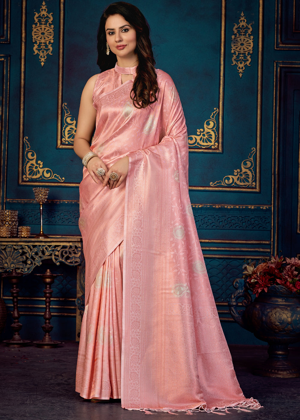 Buy MySilkLove Tonys Pink Woven Banarasi Jacquard Silk Saree Online