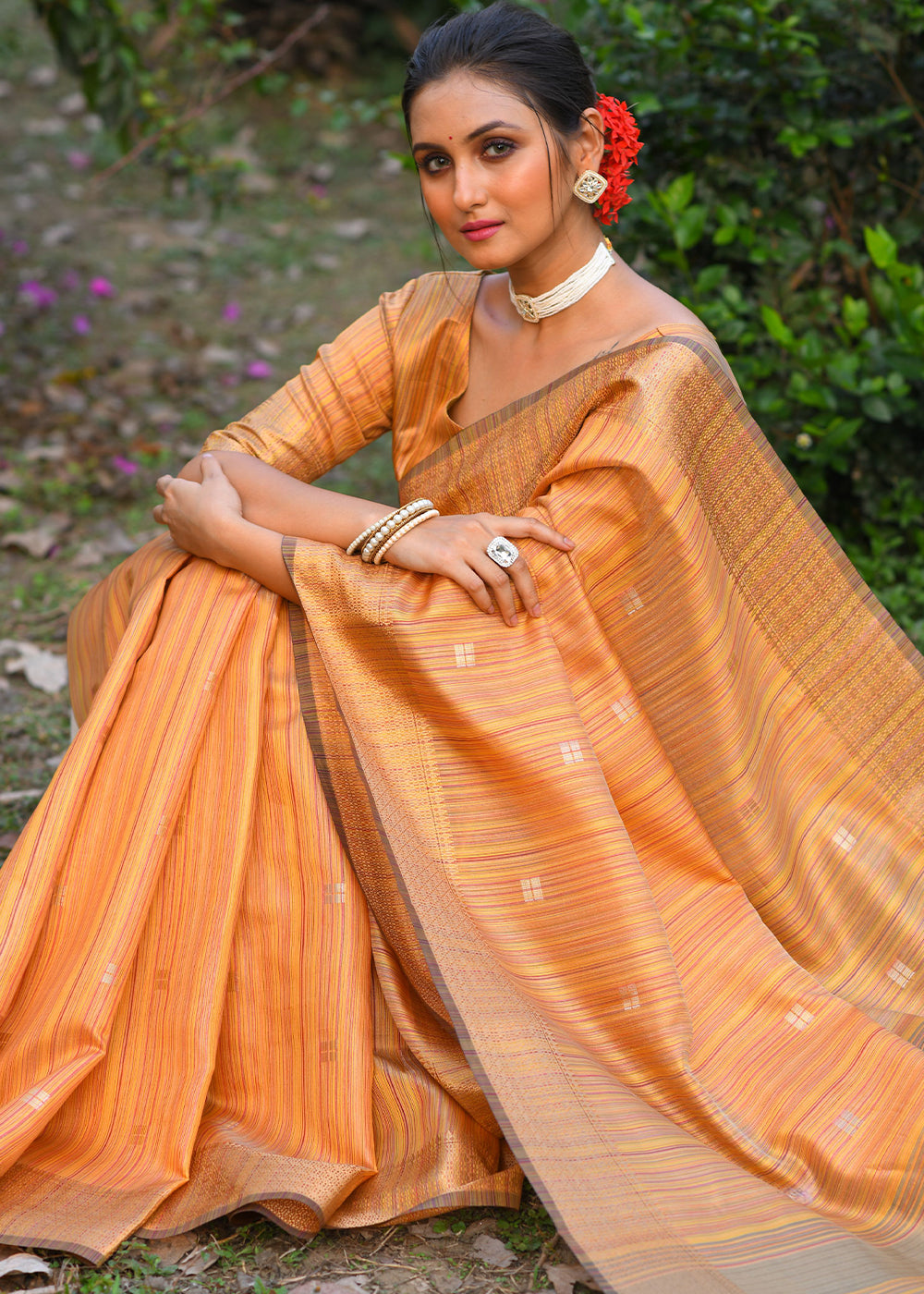 Buy MySilkLove Grandis Yellow Maheshwari Woven Silk Saree Online