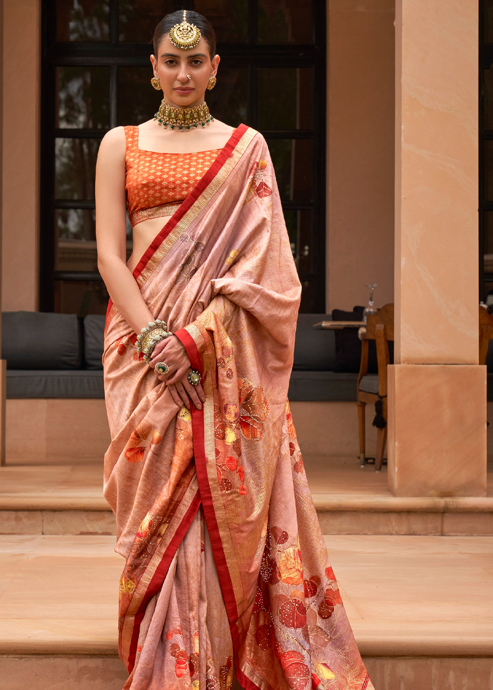 Buy MySilkLove Rose Bud Pink Printed Patola Soft Silk Saree Online