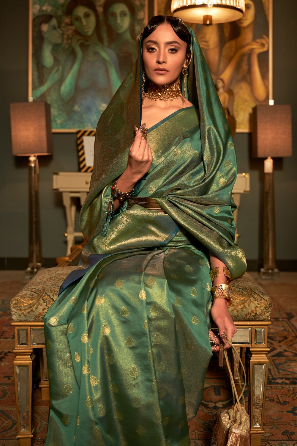 MySilkLove Glade Green Woven Kanjivaram Handloom Silk Saree