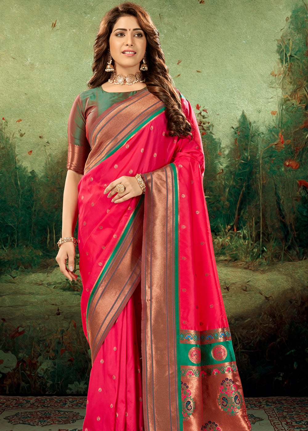 Buy MySilkLove Rose Pearl Pink Woven Paithani Soft Silk Saree Online