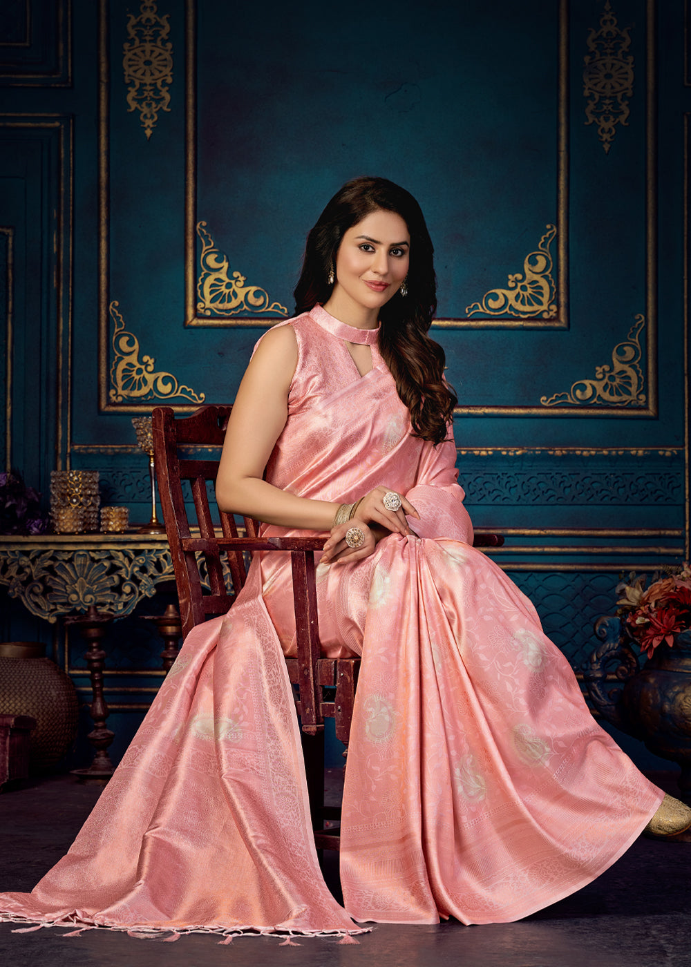 Buy MySilkLove Tonys Pink Woven Banarasi Jacquard Silk Saree Online