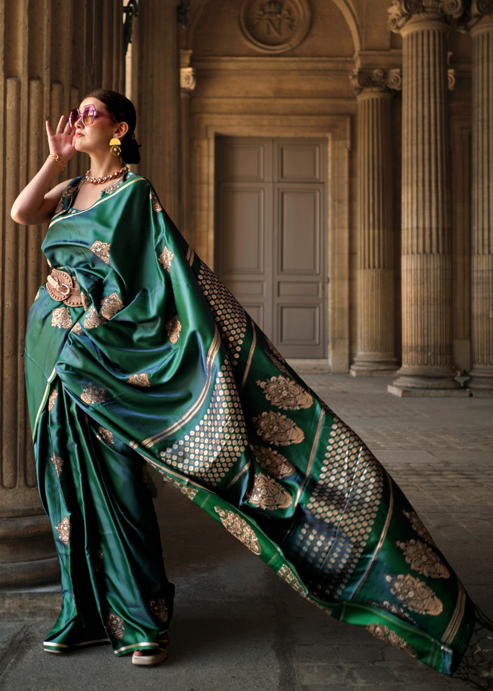 MySilkLove Killarney Green Woven Banarasi Satin Silk Saree