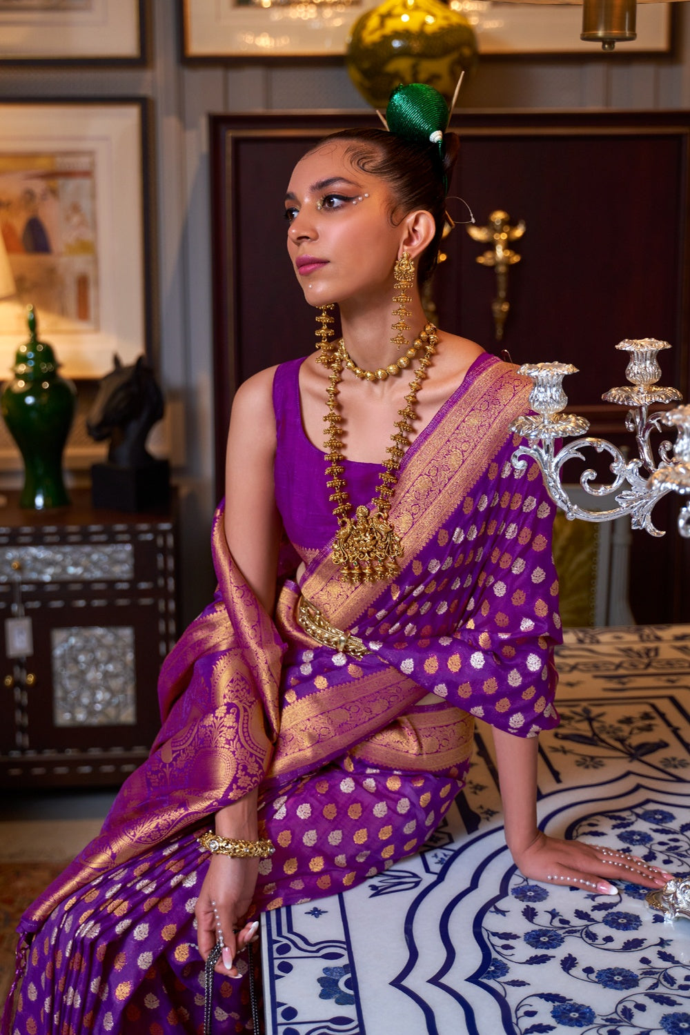 Buy MySilkLove Clairvoyant Purple Copper Zari Pure  Banarasi Saree Online