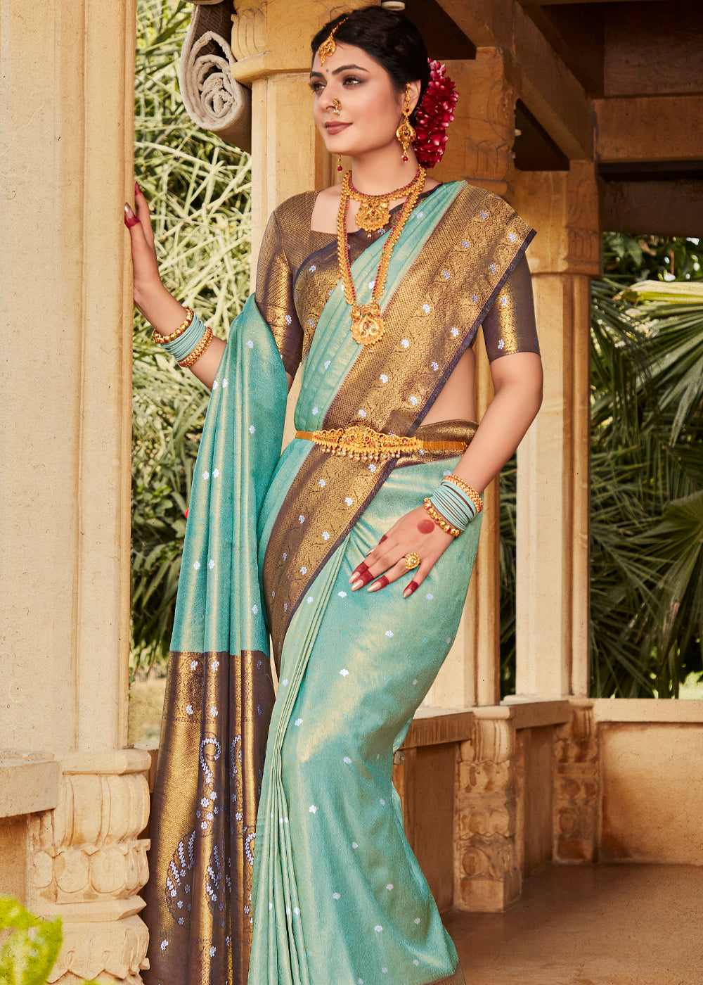 Buy MySilkLove Gulf Stream Blue Woven Kanjivaram Silk Saree Online