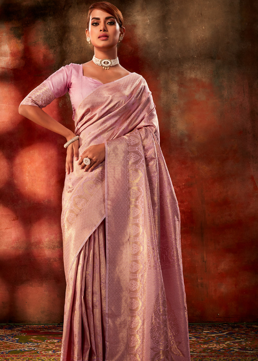 Buy MySilkLove Contessa Pink Woven Kanjivaram Silk Saree Online