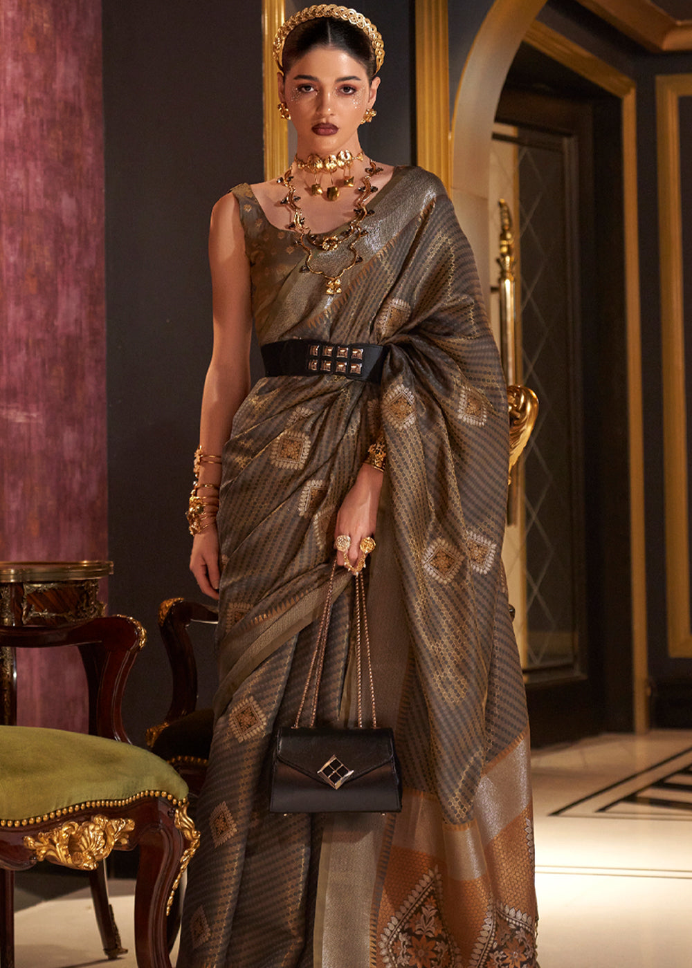 Buy MySilkLove Sandstone Grey Zari Woven Banarasi Silk Saree Online