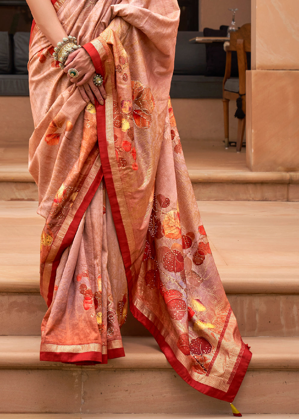 Buy MySilkLove Rose Bud Pink Printed Patola Soft Silk Saree Online