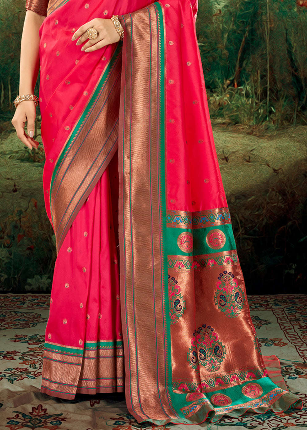 Buy MySilkLove Rose Pearl Pink Woven Paithani Soft Silk Saree Online