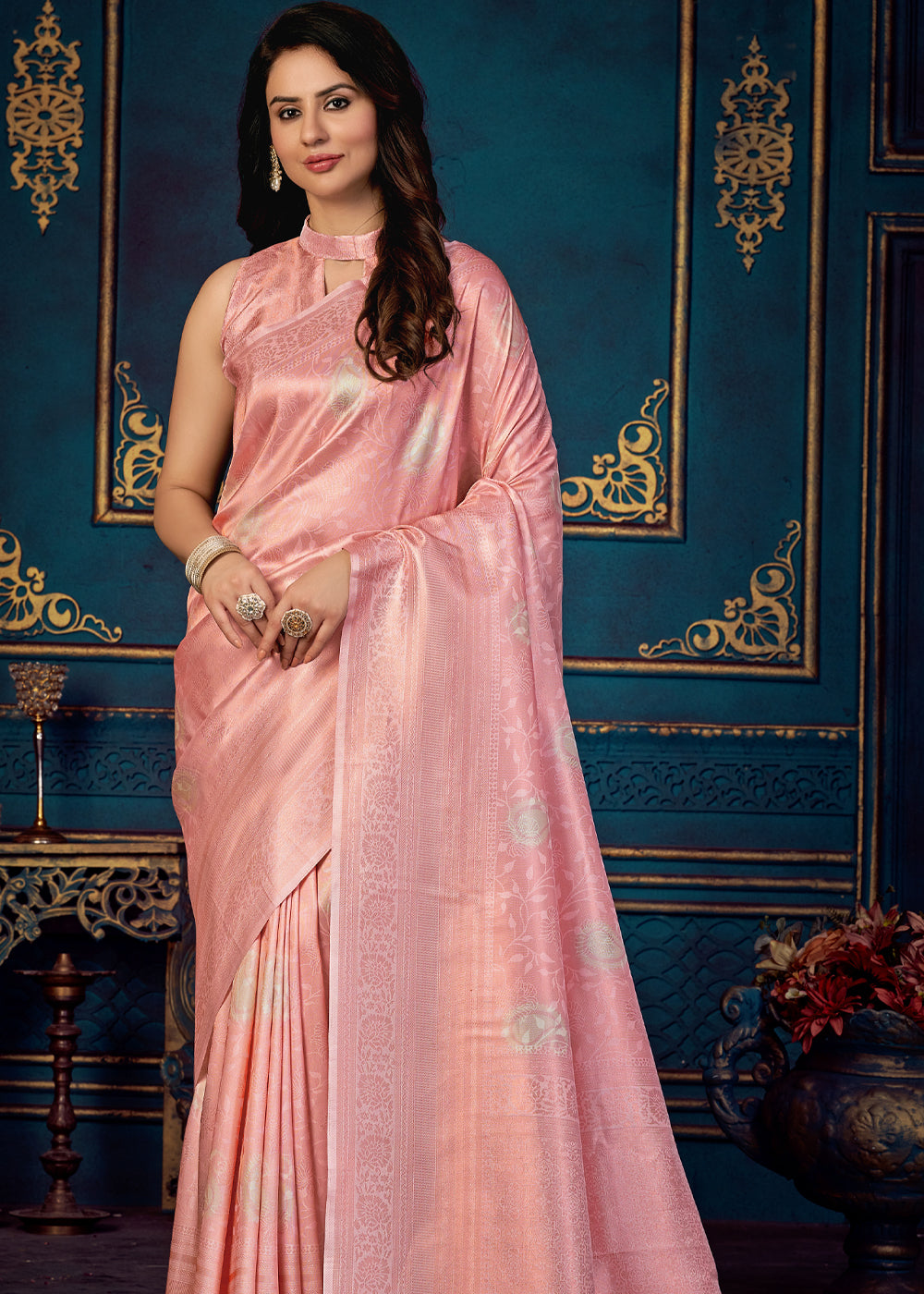 Buy MySilkLove Tonys Pink Woven Banarasi Jacquard Silk Saree Online