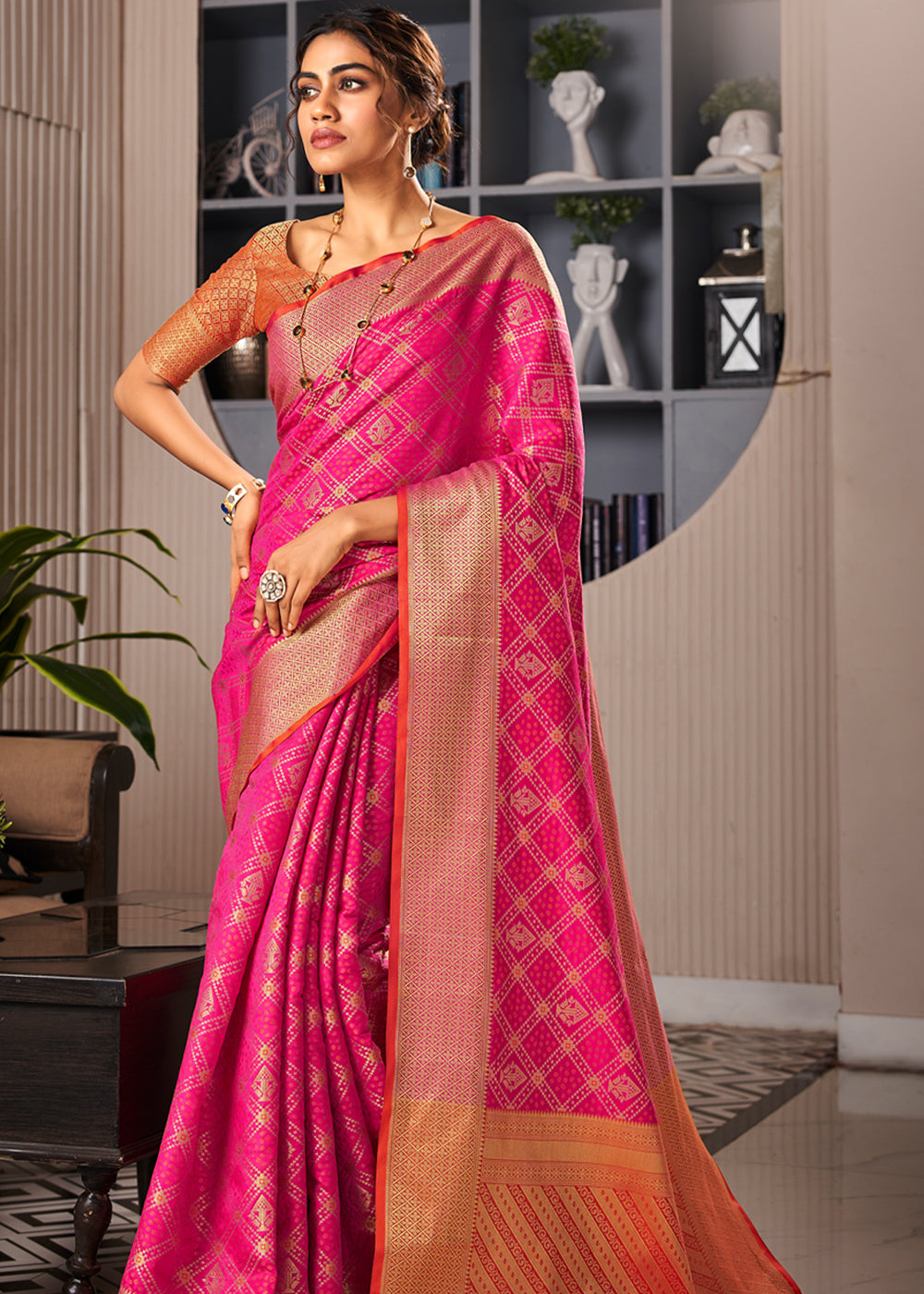 Buy MySilkLove Shiraz Pink Woven Patola Soft Silk Saree Online