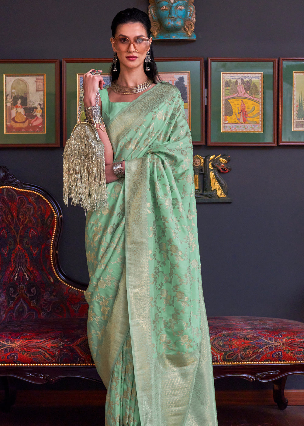 Buy MySilkLove Pista Green Banarasi Katan Silk Saree Online