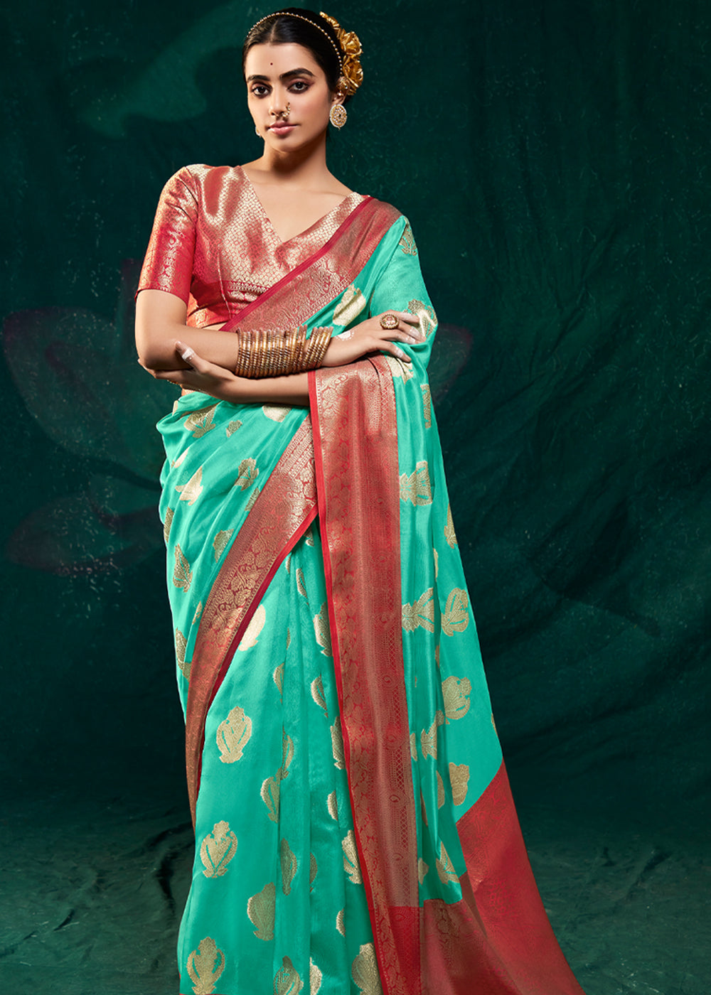 Buy MySilkLove Puerto Rico Green Woven Banarasi Organza Silk Saree Online