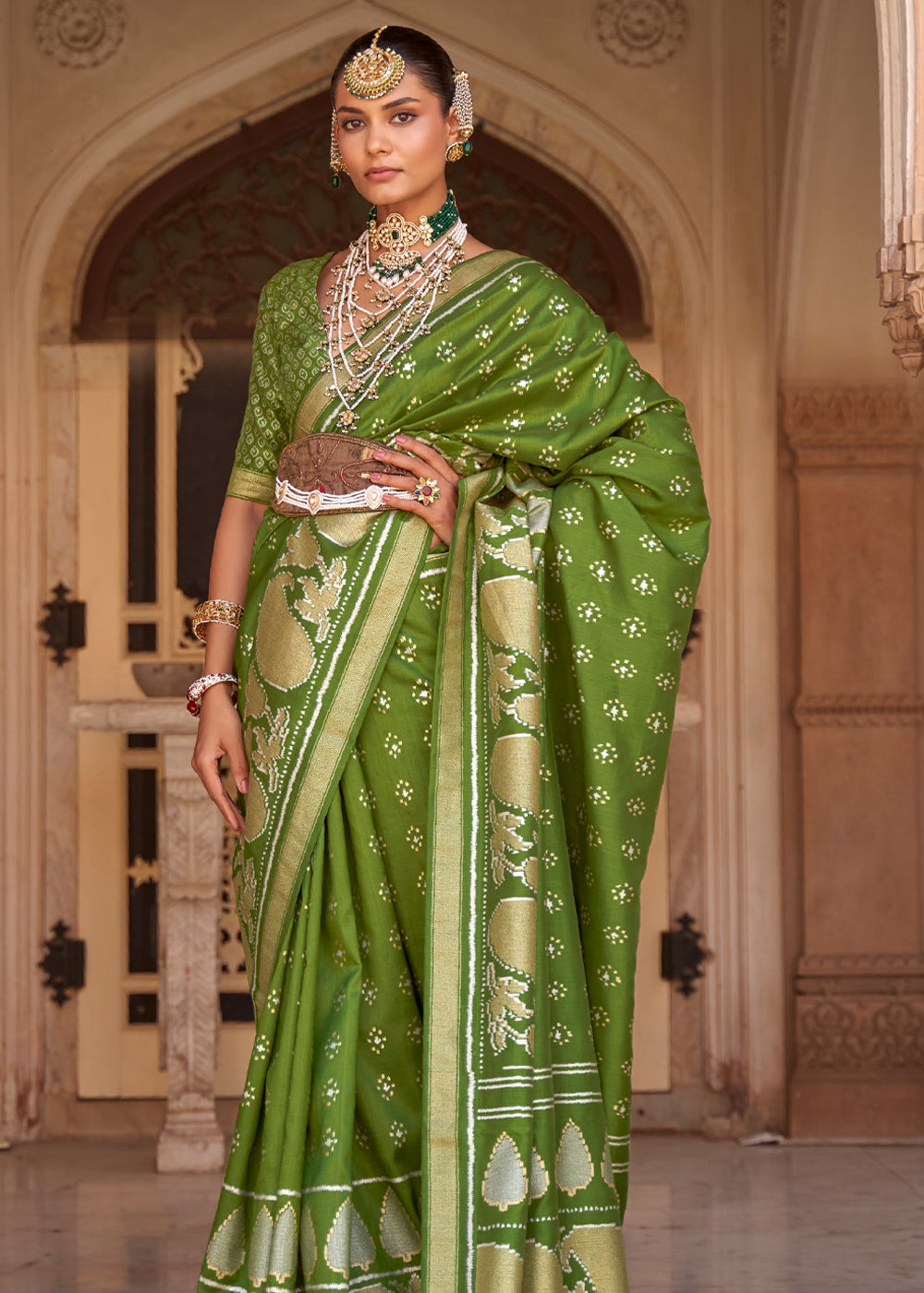 Buy MySilkLove Sycamore Green Woven Banarasi Soft Silk Saree Online