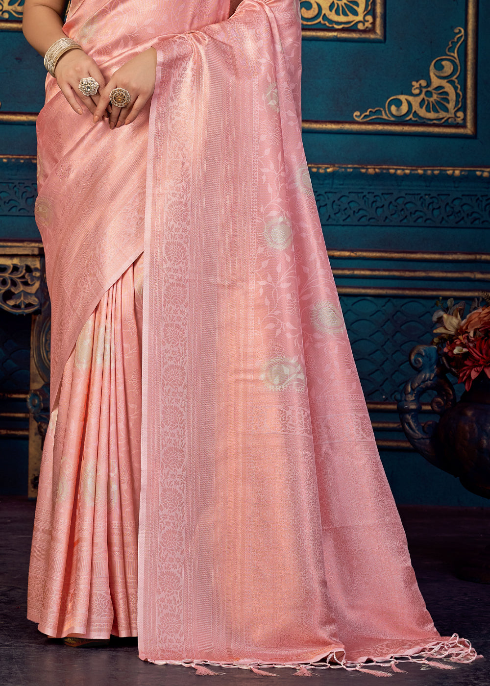 Buy MySilkLove Tonys Pink Woven Banarasi Jacquard Silk Saree Online