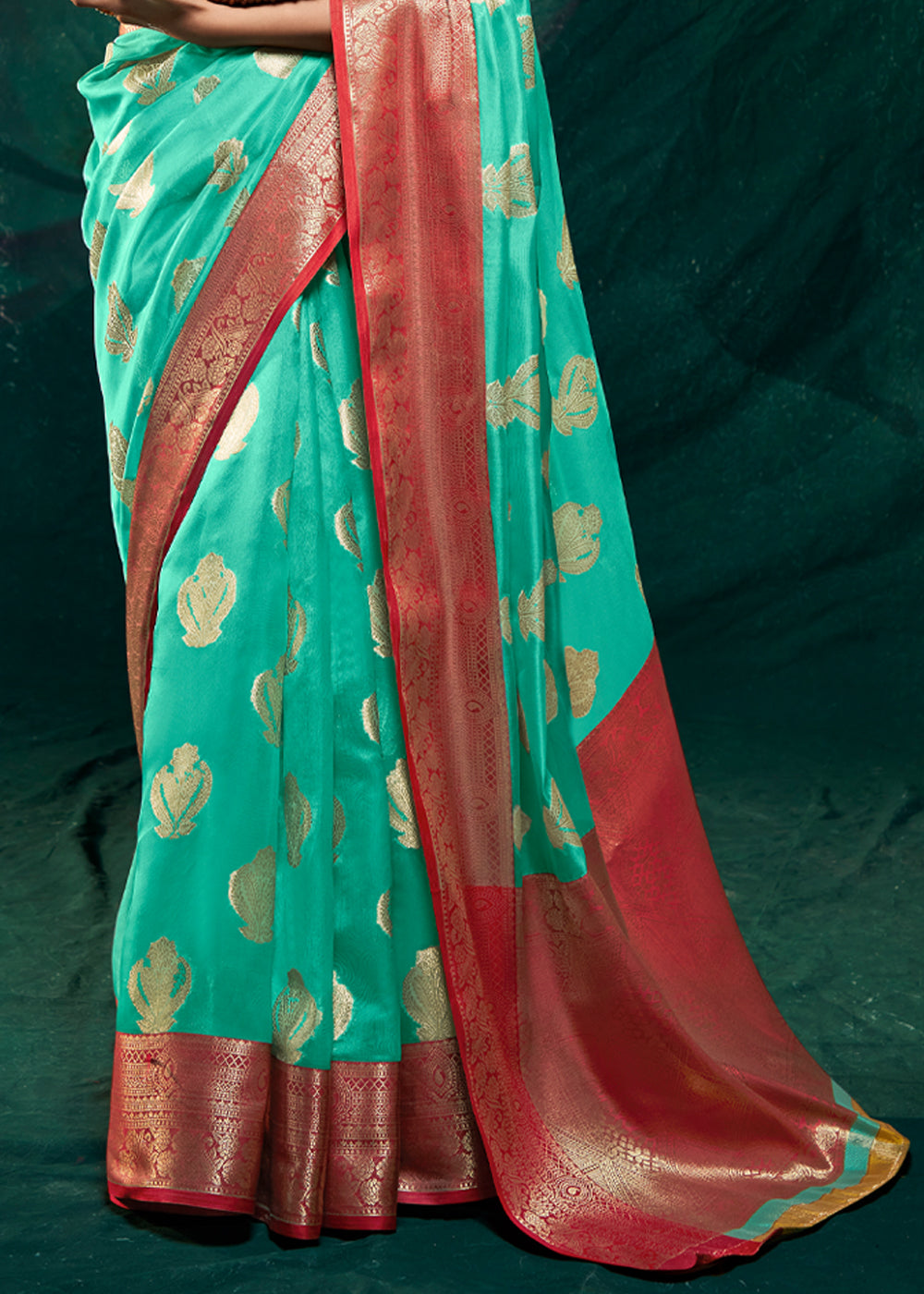 Buy MySilkLove Puerto Rico Green Woven Banarasi Organza Silk Saree Online