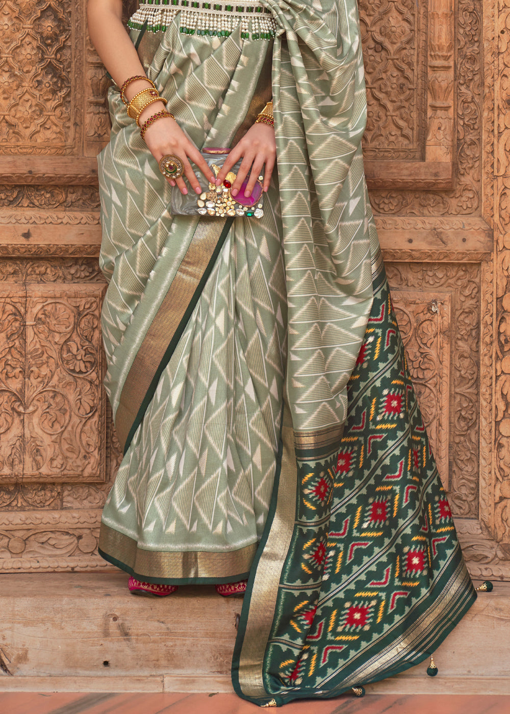 Buy MySilkLove Hillary Green Woven Patola Silk Saree Online